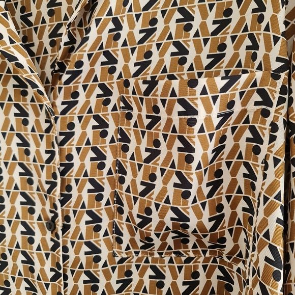 ZARA womens XL button up relaxed fit monogrammed blouse black cream bronze - Picture 3 of 4